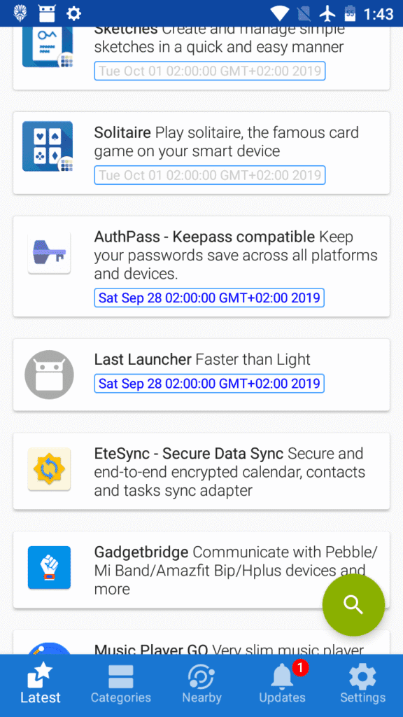 إعدادات متقدمة في F-Droid مثل التحكم بالتحديثات أو النسخ التجريبية