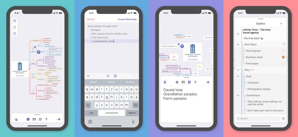 خريطة ذهنية في MindNode تحتوي على صور وروابط مرفقة