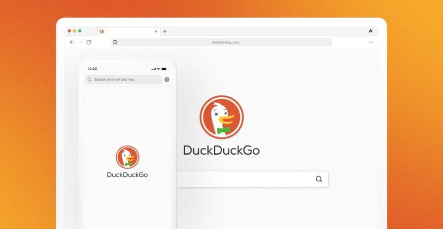 لقطة شاشة من محرك البحث DuckDuckGo يوضح واجهة بسيطة تركز على الخصوصية بدون تتبع المستخدم