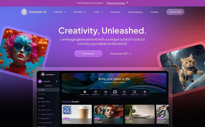 واجهة منصة Leonardo AI لتوليد الصور والفيديوهات بالذكاء الاصطناعي مع خيارات تحرير متقدمة