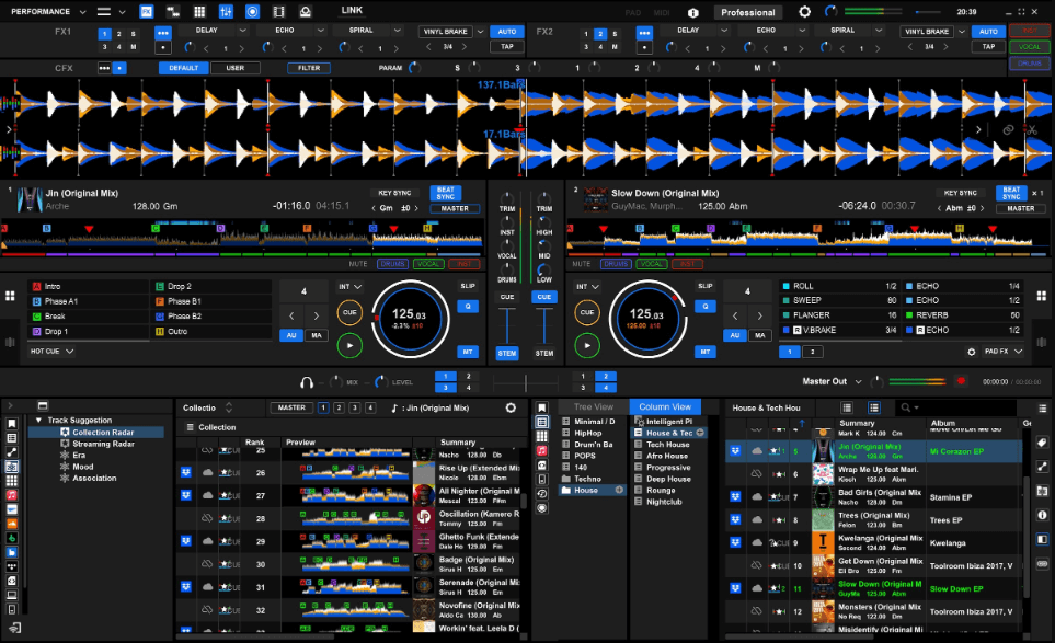 صورة لواجهة برنامج rekordbox DJ توضح تنظيم وإدارة قوائم التشغيل للموسيقى باحتراف
