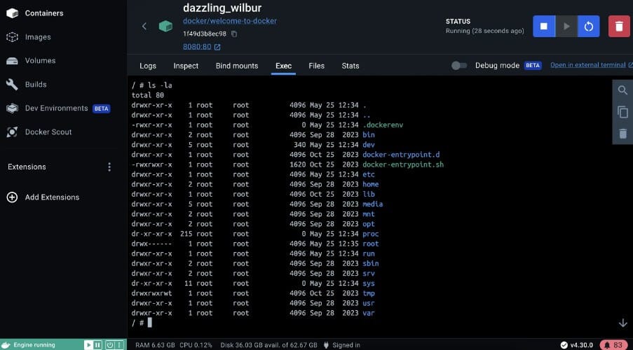 عرض مثال لملف Dockerfile وأوامر Docker CLI لتشغيل التطبيق داخل حاوية مخصصة