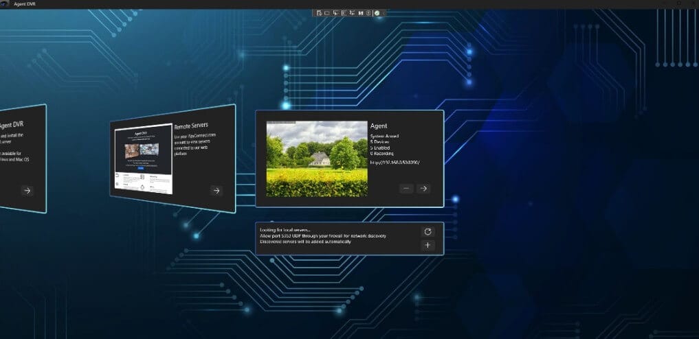 واجهة البرنامج الرئيسية Agent DVR على الكمبيوتر