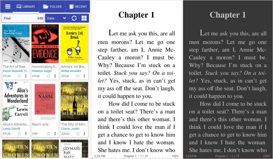 واجهة تطبيق Librera Reader للأندرويد مع صفحة قراءة كتاب إلكتروني