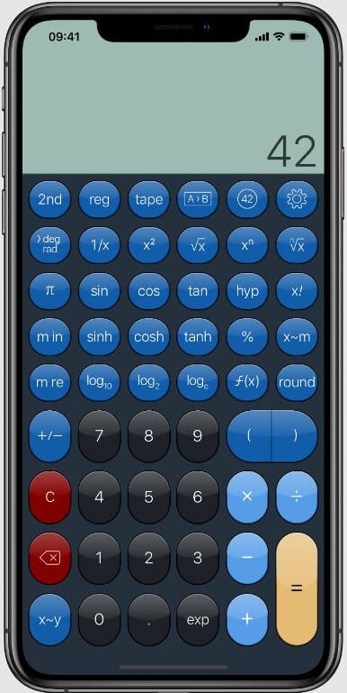 واجهة PCalc الهندسية مع أزرار متخصصة للمهندسين والطلاب في الحسابات المعقدة
