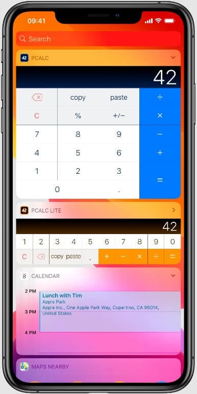 ويدجت PCalc على شاشة الايفون للوصول السريع إلى العمليات الحسابية ومحول الوحدات