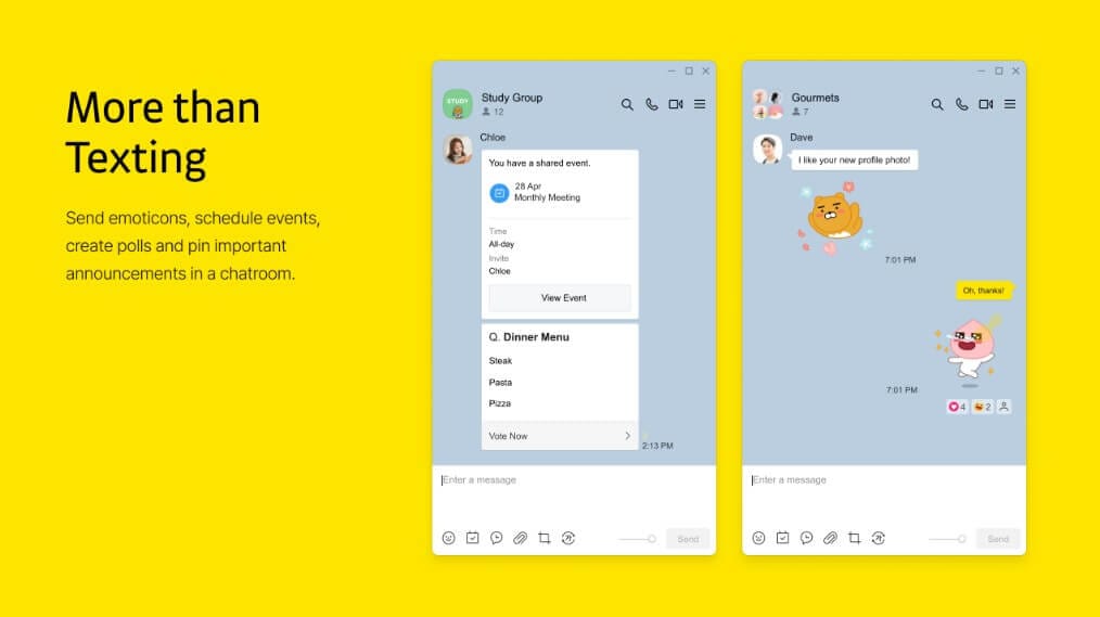 KakaoTalk للكمبيوتر يقدم مميزات أكثر من مجرد رسائل نصية مثل المكالمات الصوتية ومشاركة الملفات