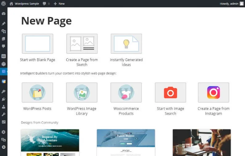 شاشة برنامج Nicepage أثناء إنشاء صفحة جديدة.