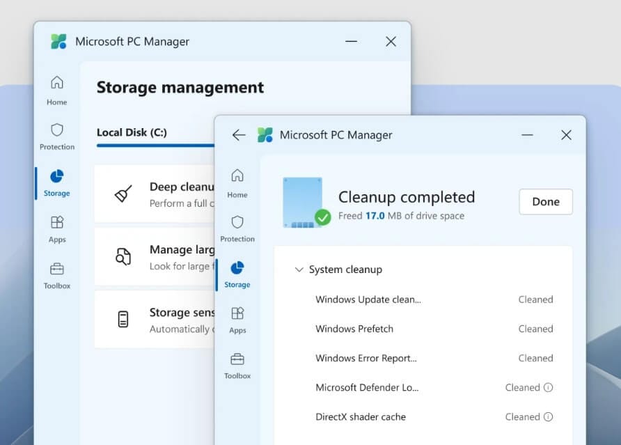 أداة Storage Management في Microsoft PC Manager لإدارة وتنظيف التخزين وحذف الملفات المؤقتة