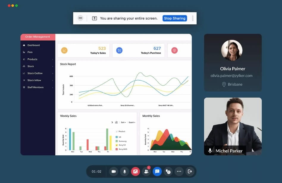 لوحة تحكم Zoho Meeting تعرض جدولة الاجتماعات والندوات وإدارة الحضور
