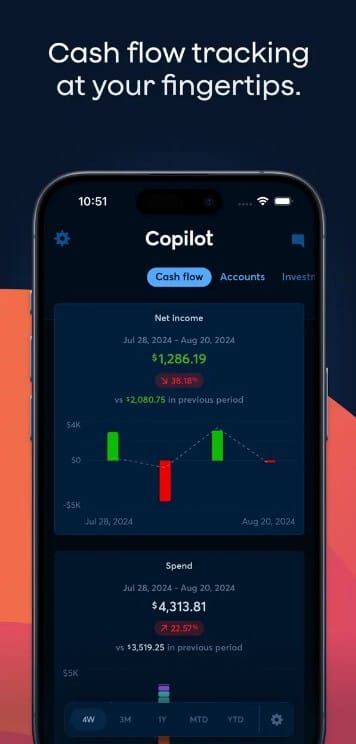تتبع التدفق النقدي Cash Flow Tracking داخل تطبيق Copilot Money للآيفون بسهولة وذكاء