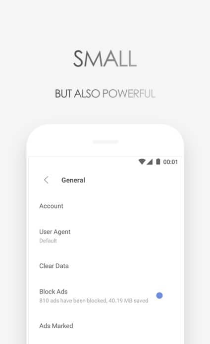 إعدادات General في تطبيق Via Browser على الأندرويد لتخصيص المتصفح