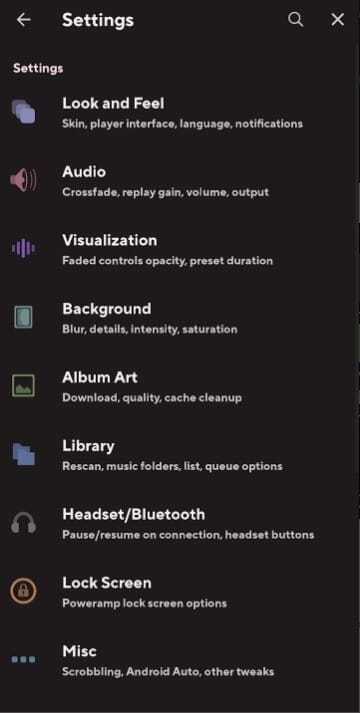 إعدادات تطبيق Poweramp للأندرويد لتخصيص جودة الصوت والتجربة