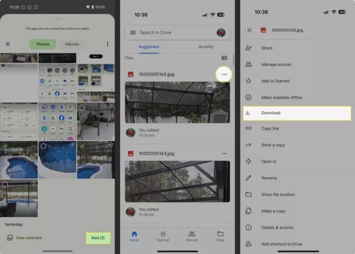 صورة تعرض تطبيق Google Drive على آيفون أثناء تنزيل الصور المنقولة من الأندرويد.