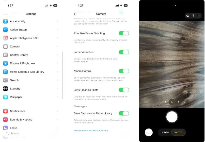 إشعار يظهر في تطبيق الكاميرا على iPhone لتحذير المستخدم من عدسة متسخة في تحديث iOS 26.