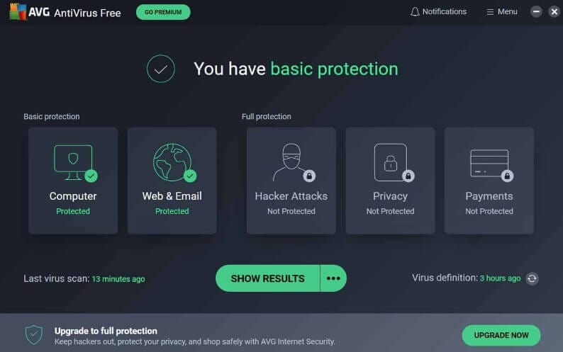 واجهة AVG AntiVirus Free أثناء فحص الفيروسات