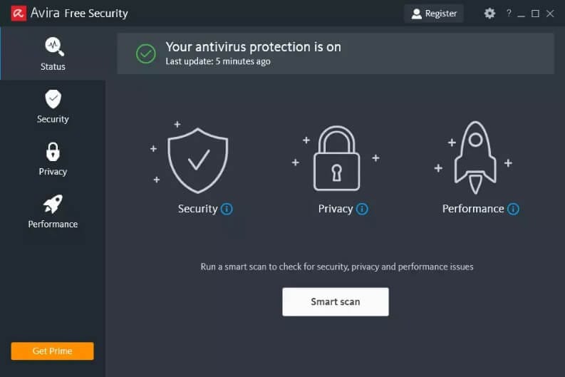 واجهة حماية برنامج Avira Free Security مع أدوات متقدمة
