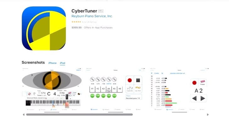 تطبيق CyberTuner لضبط البيانو بدقة عالية بسعر يتجاوز ثمن الهواتف الذكية