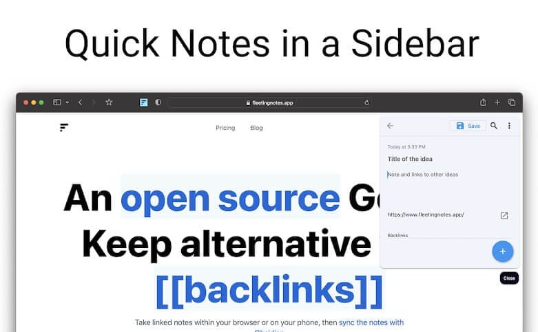 واجهة إضافة Fleeting Notes لتدوين الملاحظات مباشرة داخل المتصفح مع حفظ الروابط تلقائيًا.