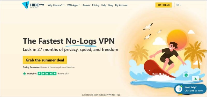 صورة توضح صفحة الحصول على برنامج Hide.me VPN المجاني والمتوافق مع فاير ستيك