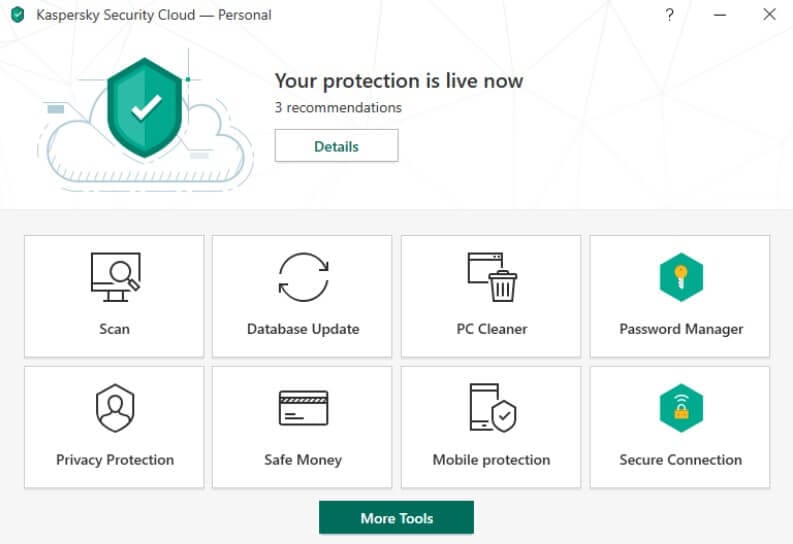 صفحة Kaspersky Security Cloud Free الرئيسية على الكمبيوتر