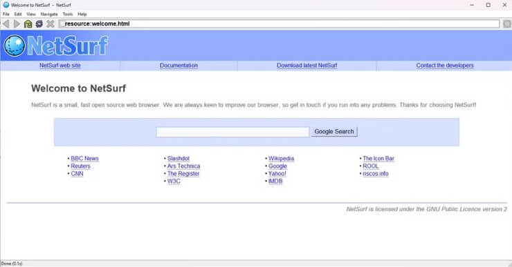 متصفح NetSurf بخفة وسرعة مع تصميم كلاسيكي للأجهزة القديمة