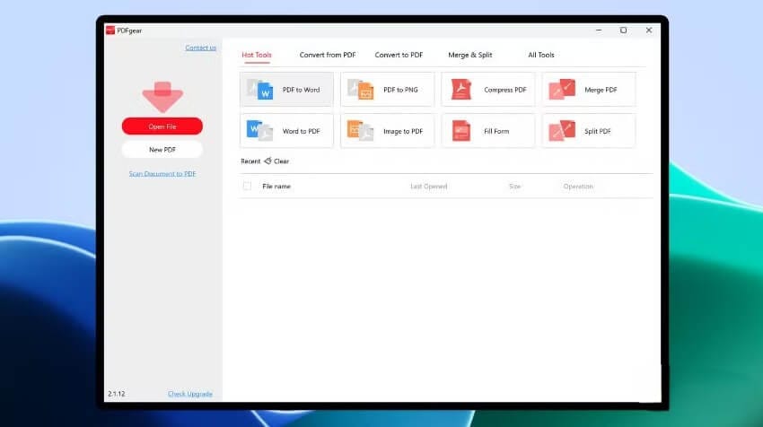 واجهة برنامج PDFgear على ويندوز لتحرير وتحويل ملفات PDF مجانًا.