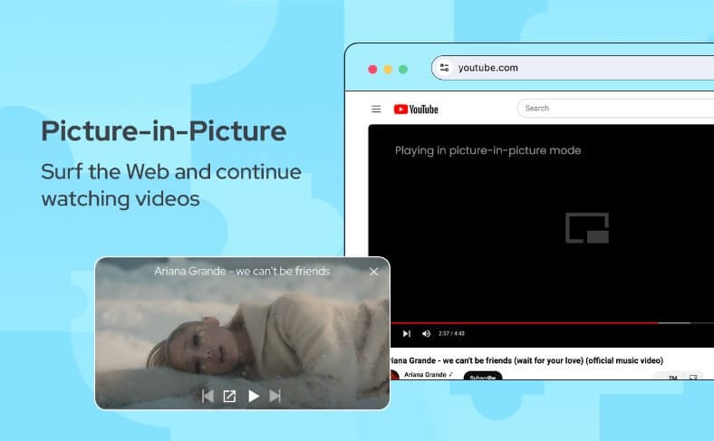 تشغيل فيديو يوتيوب في نافذة منبثقة باستخدام إضافة Picture in Picture أثناء التصفح.