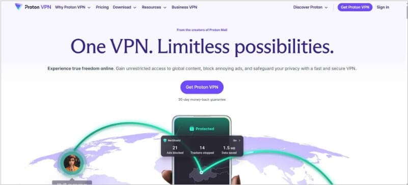 صورة توضح صفحة تحميل برنامج ProtonVPN المجاني لتشغيله على فاير ستيك وفاير تي في
