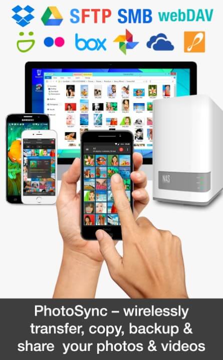 واجهة تطبيق PhotoSync على الأندرويد لنقل الصور والفيديو بين الهاتف والكمبيوتر