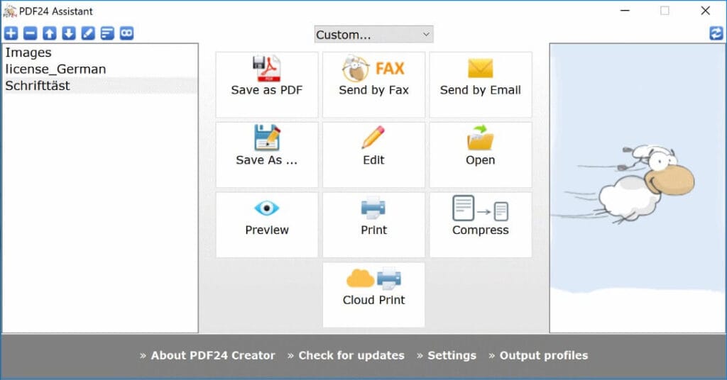 خيارات تصدير وحفظ الملفات في PDF24 Creator