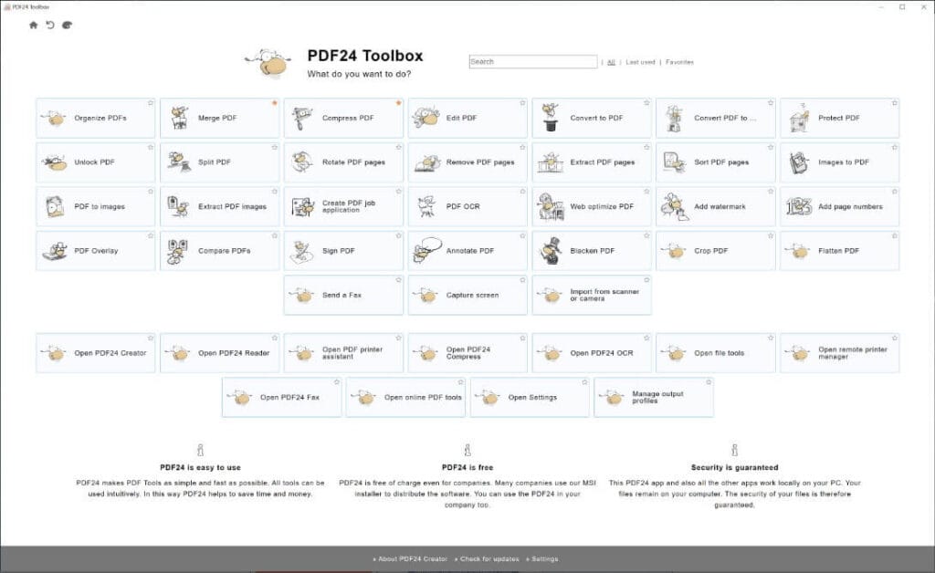 صورة واجهة برنامج PDF24 Creator الرئيسية على ويندوز