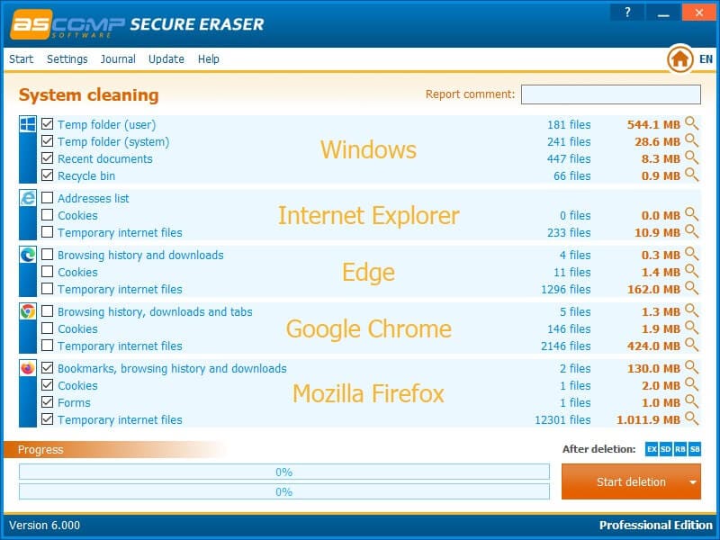 خاصية تنظيف النظام من الملفات المؤقتة في Secure Eraser