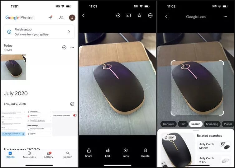 اختيار أداة Google Lens داخل تطبيق Google Photos على الآيفون