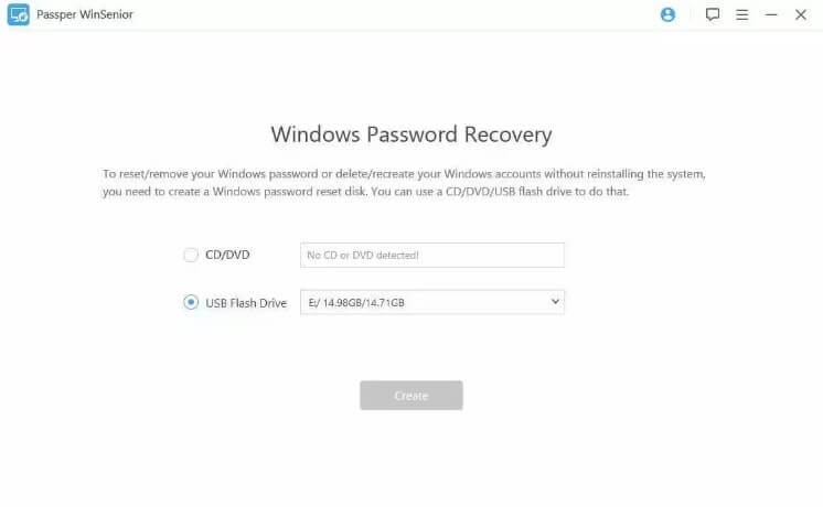 إنشاء قرص استعادة كلمة مرور ويندوز باستخدام USB أو CD/DVD عبر برنامج Passper WinSenior.