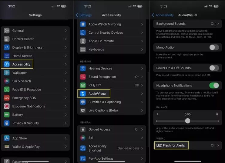 إعدادات iPhone لتفعيل وميض فلاش LED للإشعارات والتنبيهات