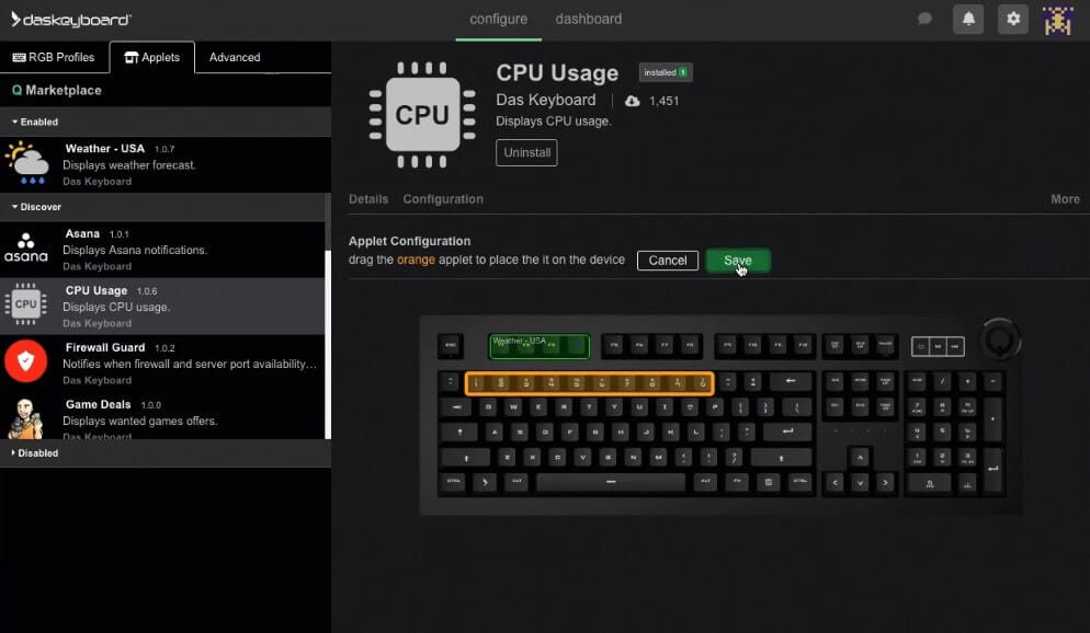 استخدام برنامج Das Keyboard Q لتفعيل Applets وإدارة الاختصارات.