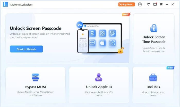 واجهة بسيطة لـ iMyFone LockWiper iOS مع خطوات واضحة
