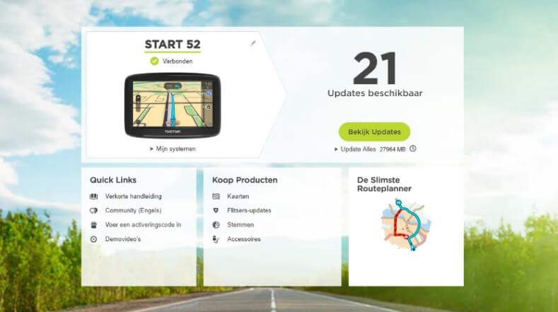 واجهة برنامج TomTom MyDrive Connect الرئيسية لتحديث الخرائط