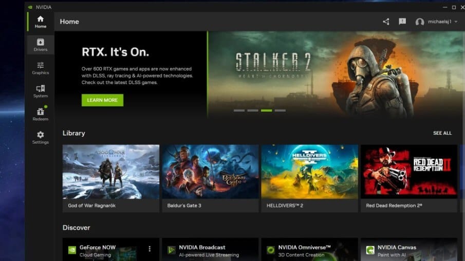 واجهة برنامج NVIDIA GeForce Experience لتحديث التعريفات وتحسين الألعاب