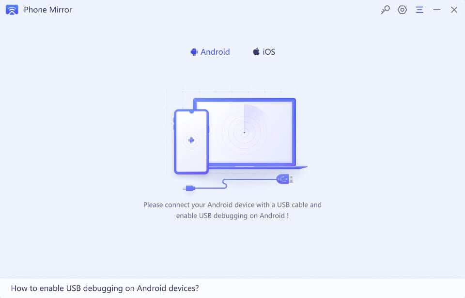 واجهة برنامج Tenorshare Phone Mirror على الكمبيوتر للتحكم في الهاتف