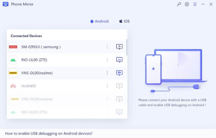 دعم هواتف سامسونج، هواوي، شاومي، أوبو وآيفون في Tenorshare Phone Mirror