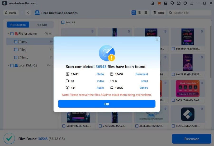 عرض معاينة الملفات قبل استرجاعها باستخدام Wondershare Recoverit.