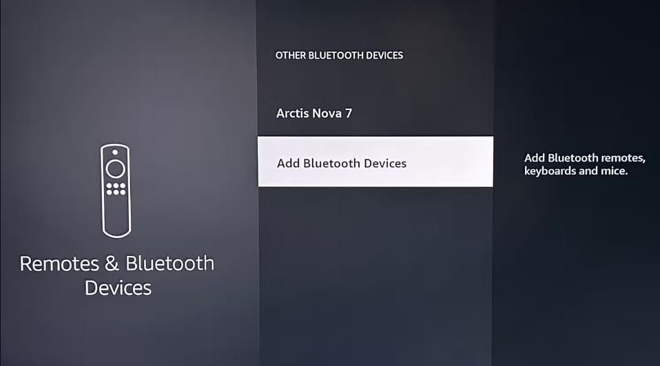 واجهة إعدادات Fire TV Stick لإضافة أجهزة البلوتوث