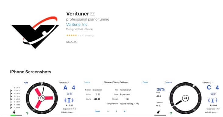 تطبيق Verituner لضبط البيانو بدقة عالية