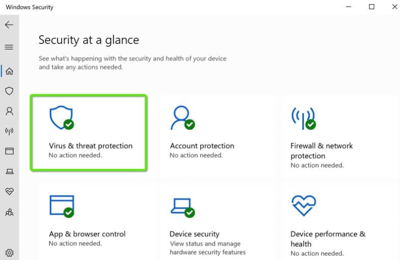 واجهة برنامج Windows Defender على ويندوز